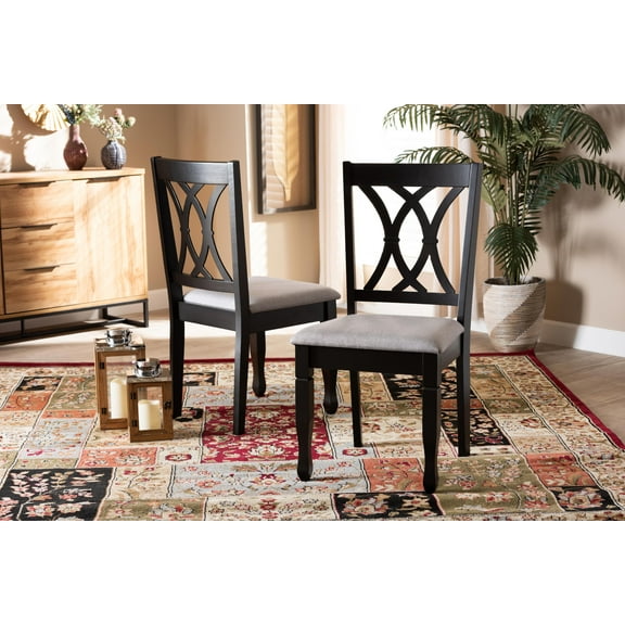 Baxton Studio Reneau Modern and Contemporary Grey Fabric Upholstered Espresso Brown Finished Wood 2-Piece Dining Chair Set Set