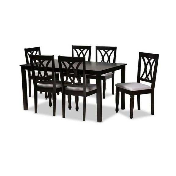 Baxton Studio Grey Fabric Upholstered Espresso Brown Finished Wood 7-Piece Dining Set