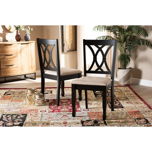 Baxton Studio Reneau Modern and Contemporary Sand Fabric Upholstered Espresso Brown Finished Wood 2-Piece Dining Chair Set Set