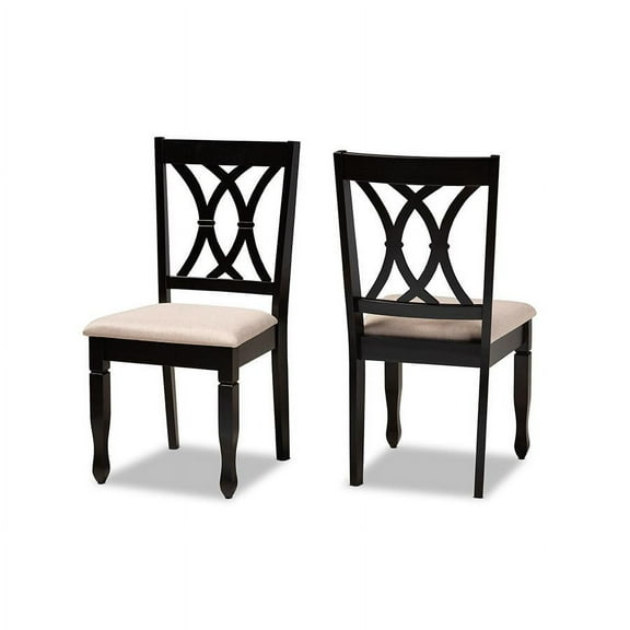 Set of 2 Baxton Studio Reneau Sand Upholstered Espresso Wood Dining Chairs