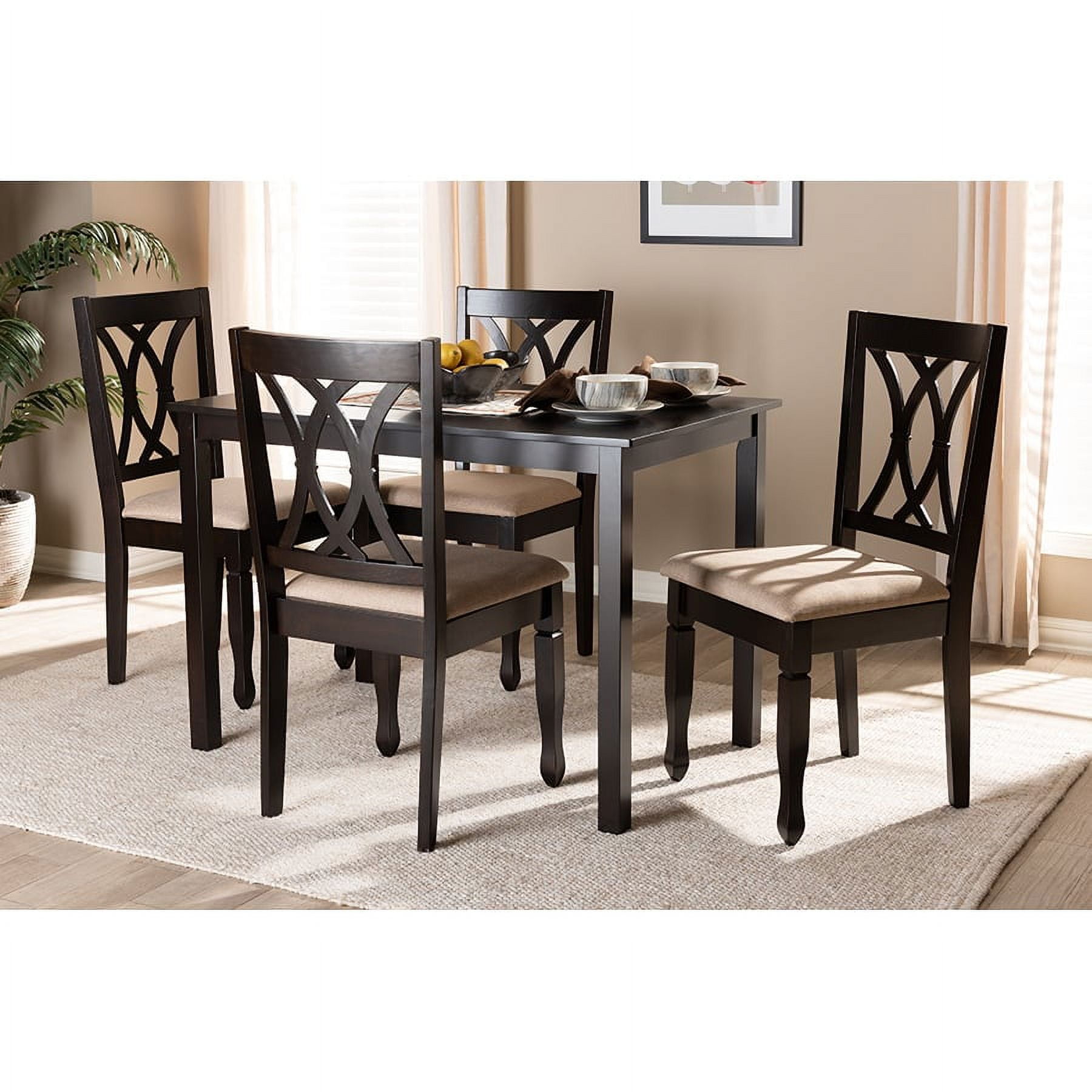Baxton Studio Modern 5 Piece Beige Fabric Upholstered Grid tufting Solid Wood Dining Set Furniture Walmart