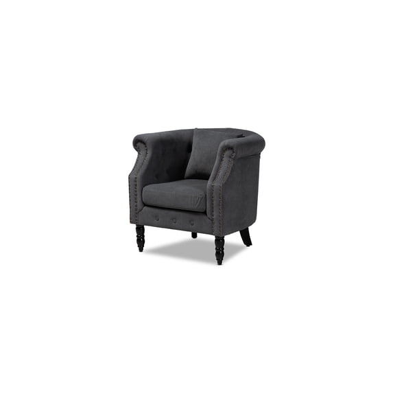 Baxton Studio Renessa Grey Velvet and Dark Brown Finished Wood Armchair