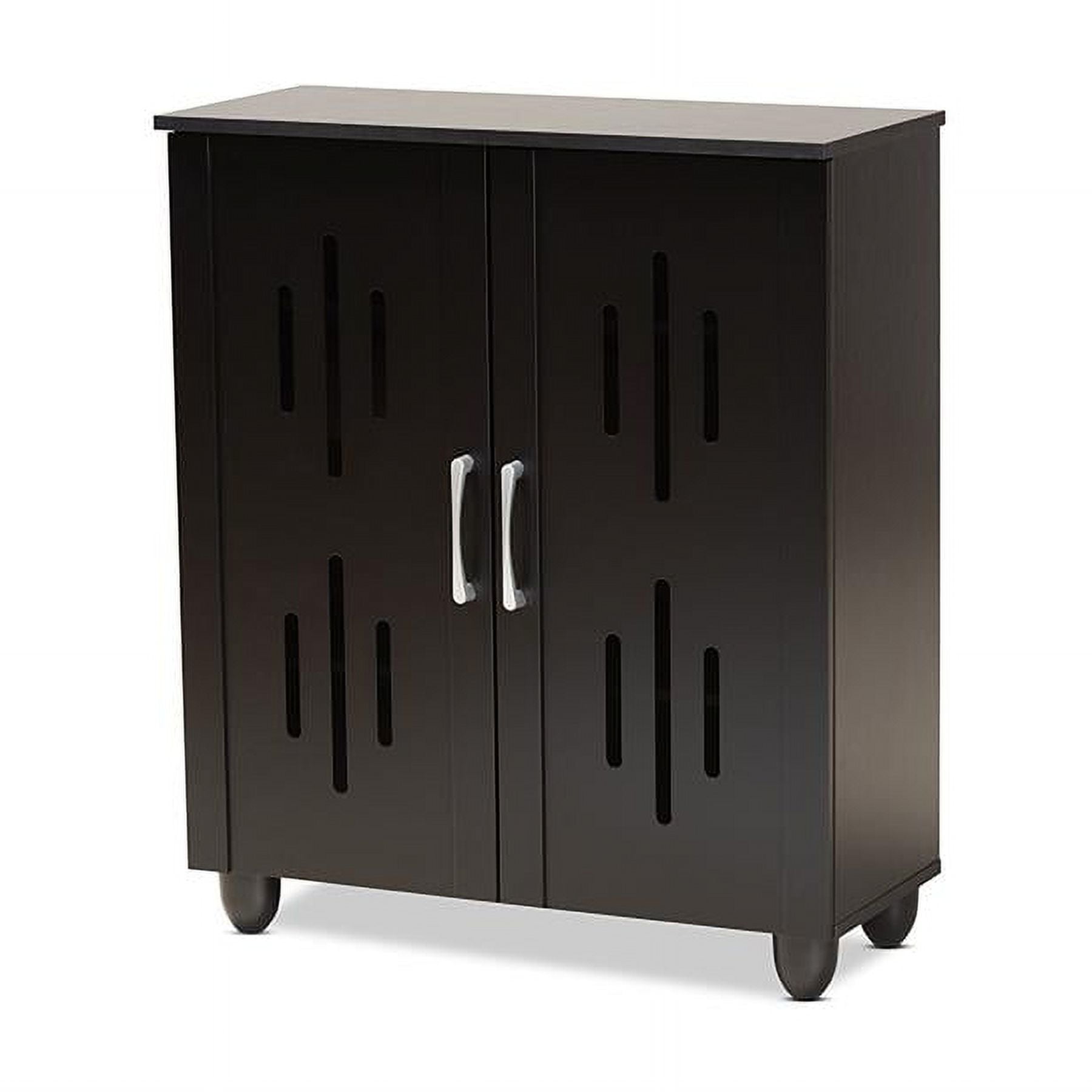 Espresso Brown Wood 2-Door Shoe Storage Cabinet with Metal Handles