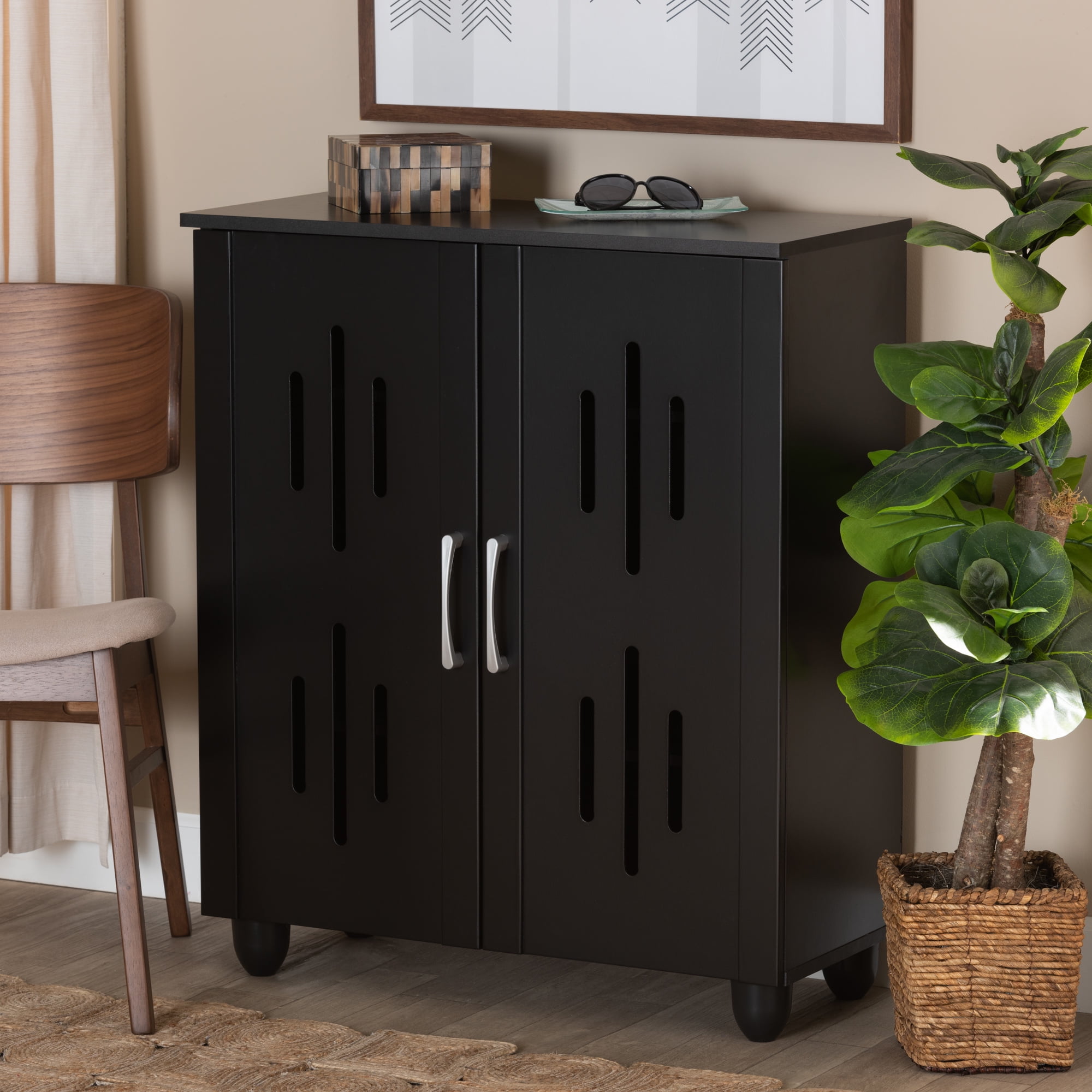 Baxton Studio Renley Modern and Contemporary Espresso Brown Finished Wood 2 Door Shoe Storage Cabinet Walmart