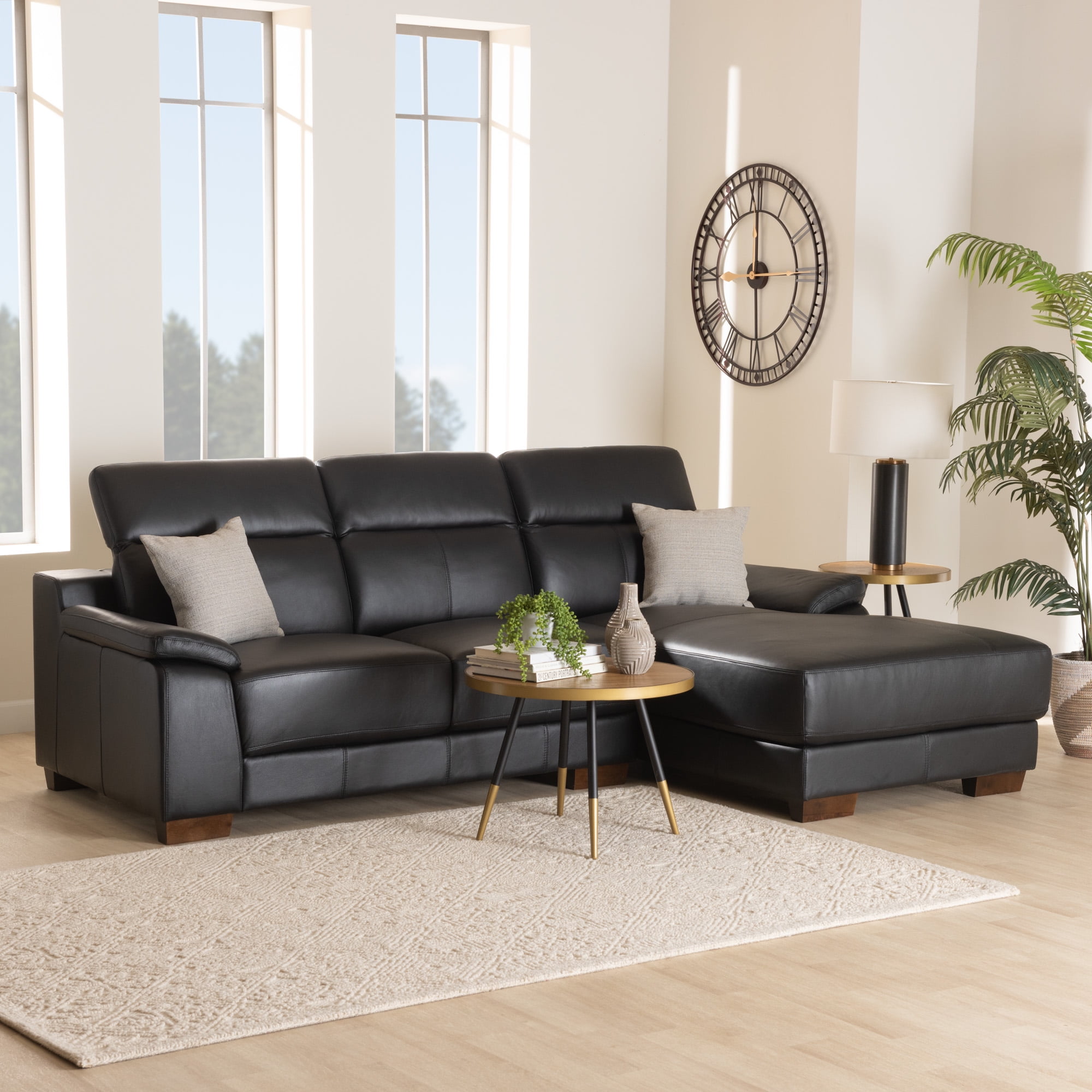 Baxton Studio Reverie Modern Brown Full Leather Sectional Sofa with Right Facing Chaise Baxton Studio Reverie Modern Brown Full Leather Sectional Sofa with Right Facing Chaise