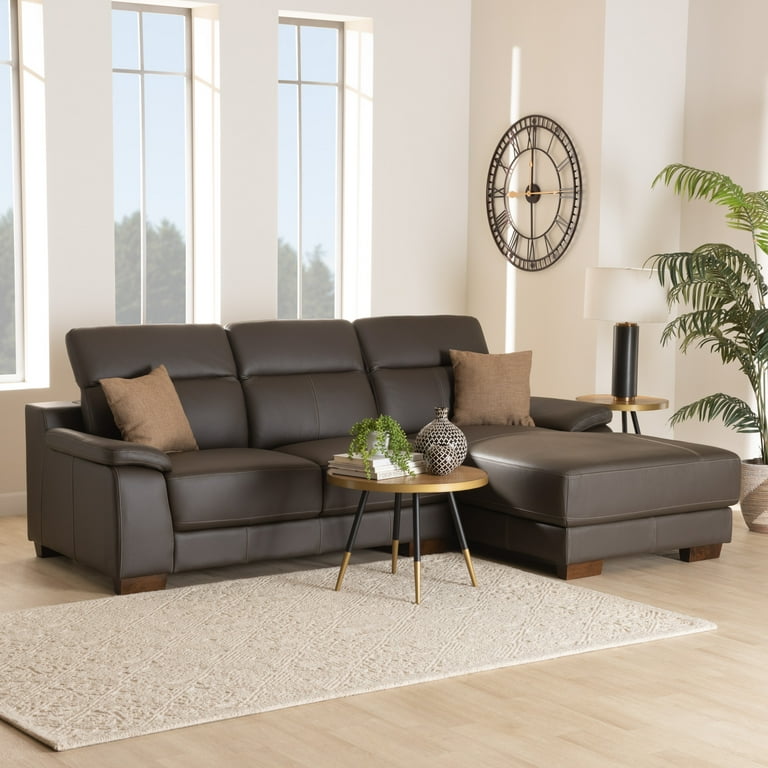 Baxton Studio Reverie Modern Black Full Leather Sectional Sofa with Right Facing Chaise Baxton Studio Reverie Modern Black Full Leather Sectional Sofa with Right Facing Chaise