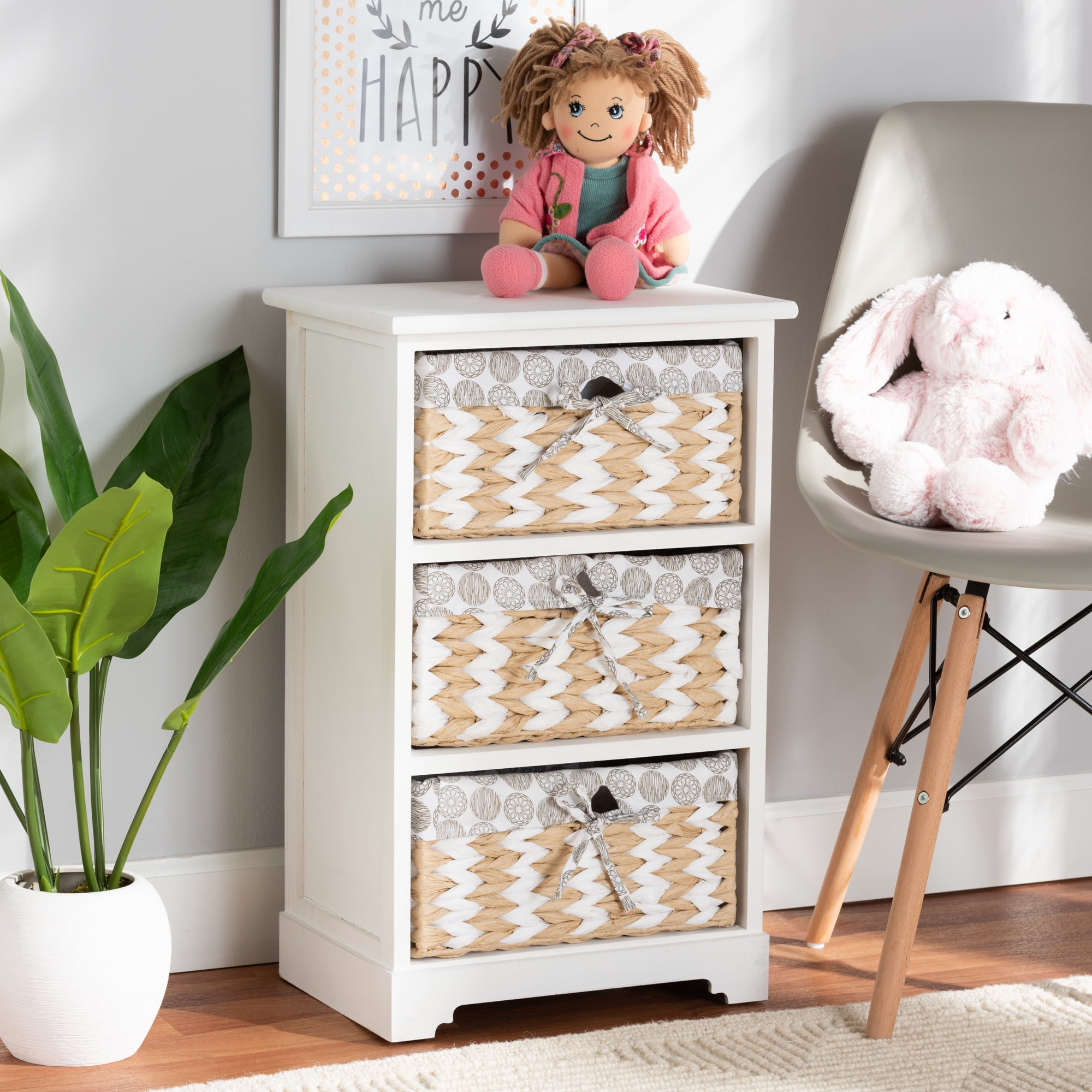 Baxton Studio Rianne Modern Transitional White Finished Wood 3 Basket Storage Unit