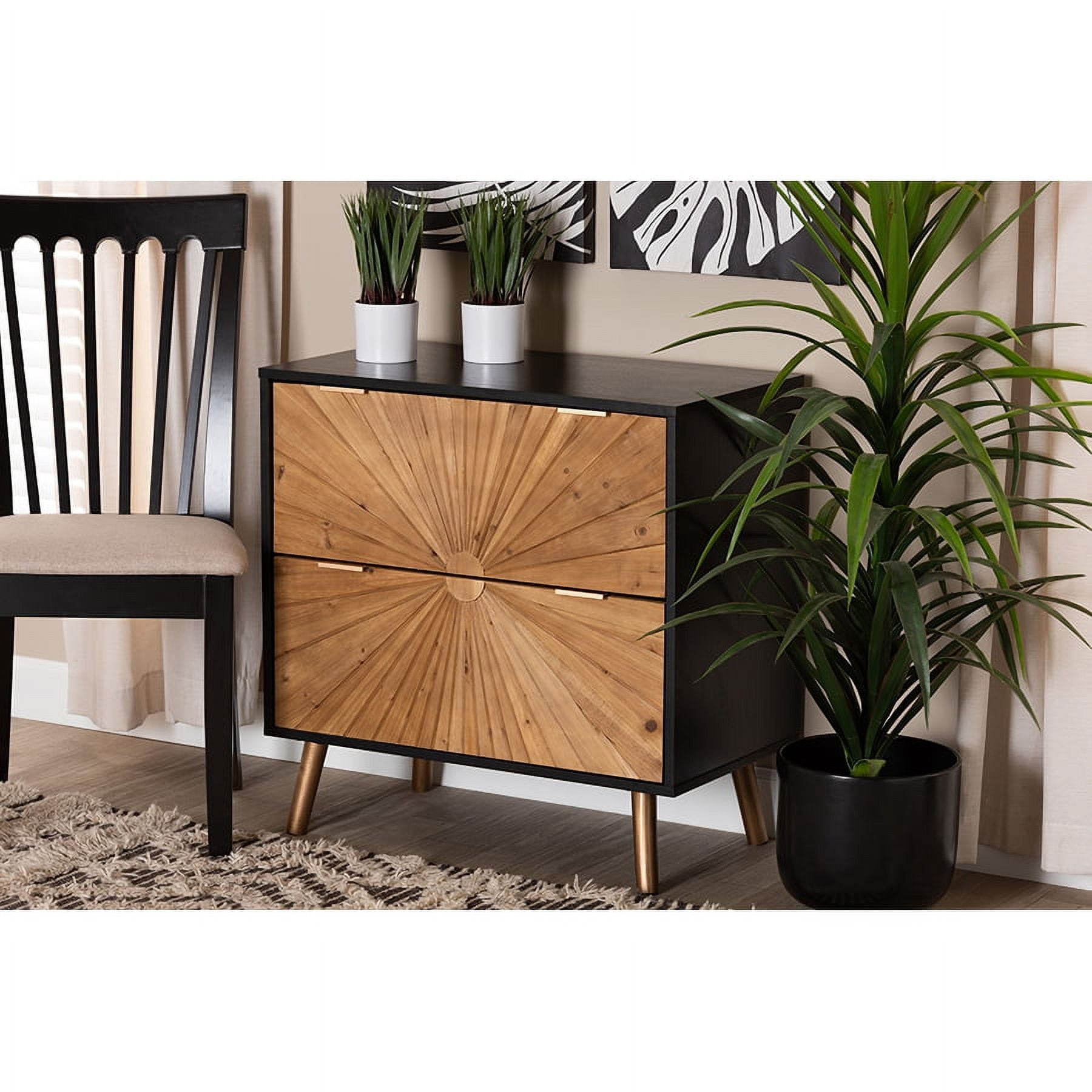 Mid-Century Two-Tone Black & Natural Brown Wood Storage Cabinet