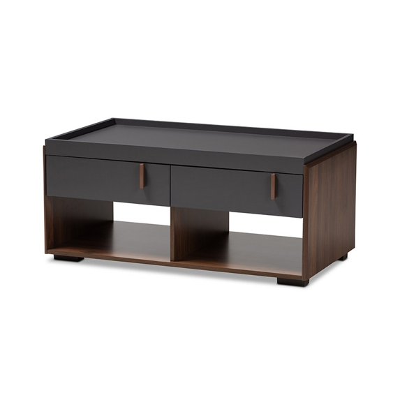 Baxton Studio Rikke Modern and Contemporary Two-Tone Gray and Walnut Finished Wood 2-Drawer Coffee Table