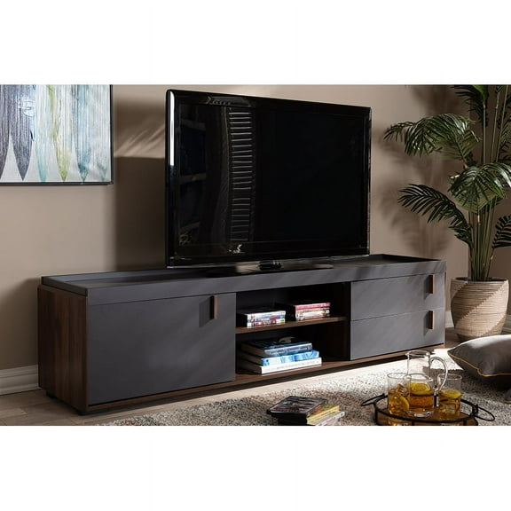 Baxton Studio Rikke Modern and Contemporary Two-Tone Gray and Walnut Finished Wood 2-Drawer TV Stand