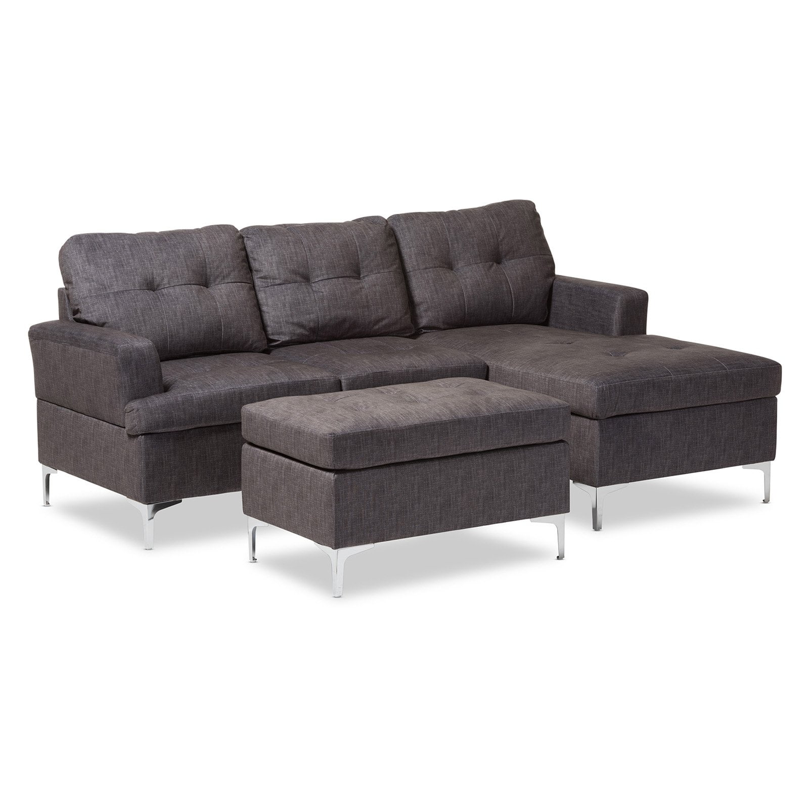 Riley Grey 3 Piece Sectional Sofa with Ottoman Set