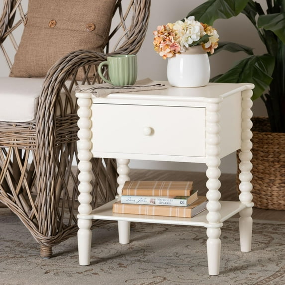 Baxton Studio Rimona Mid-Century End Table, 1-Drawer, White