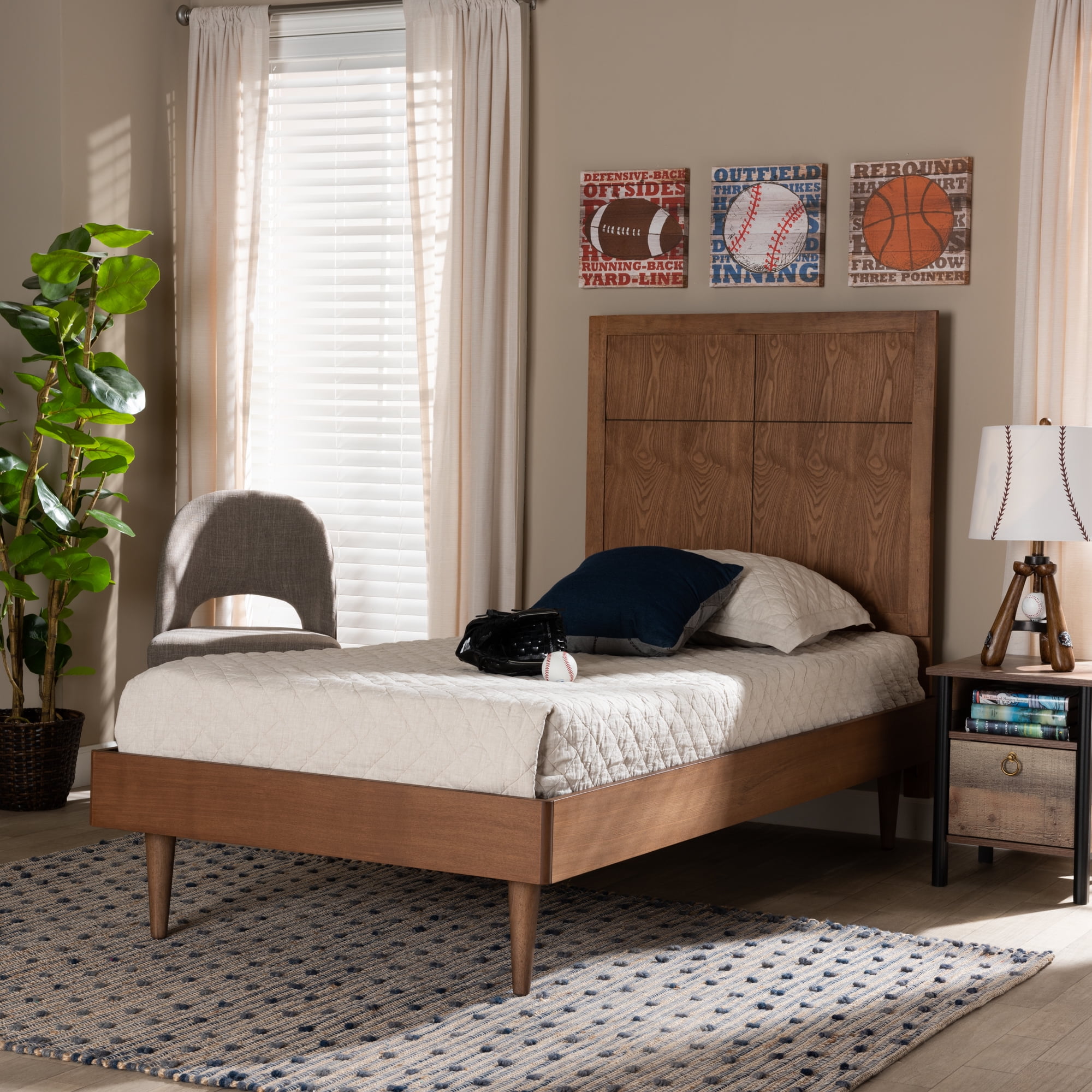 Baxton Studio Rin Modern Engineered Wood Platform Bed, Twin, Walnut Brown