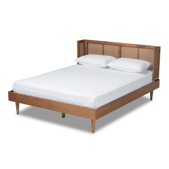 Baxton Studio Rina King Size Wrap-Around Mid-Century Modern Wood Platform Bed, Walnut