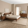 thumbnail image 1 of Baxton Studio Rina Mid-Century Modern Ash Walnut Finished Wood 4-Piece King Size Bedroom Set with Synthetic Rattan, 1 of 15