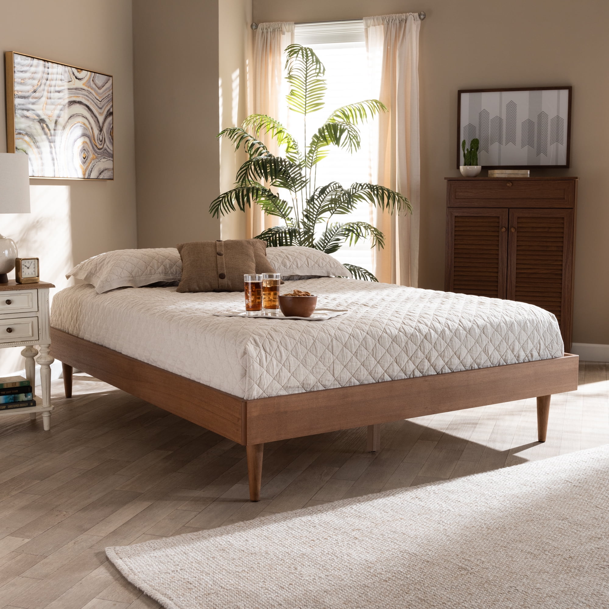 Baxton Studio Daina Mid-Century Modern Ash Walnut Finished Wood King Size Platform Bed Baxton Studio Daina Mid-Century Modern Ash Walnut Finished Wood King Size Platform Bed
