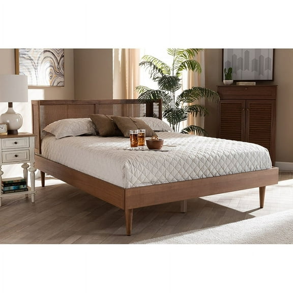 Baxton Studio Rina Mid-Century Wood Platform Bed, Queen, Ash Walnut