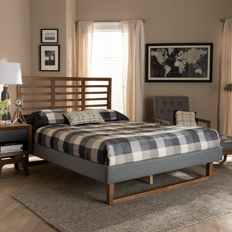 Baxton Studio Rina Modern and Contemporary Dark Grey Fabric Upholstered and Ash Walnut Brown Finished Wood Queen Size Platform Bed Baxton Studio Rina Modern and Contemporary Dark Grey Fabric Upholstered and Ash Walnut Brown Finished Wood Queen Size Platform Bed