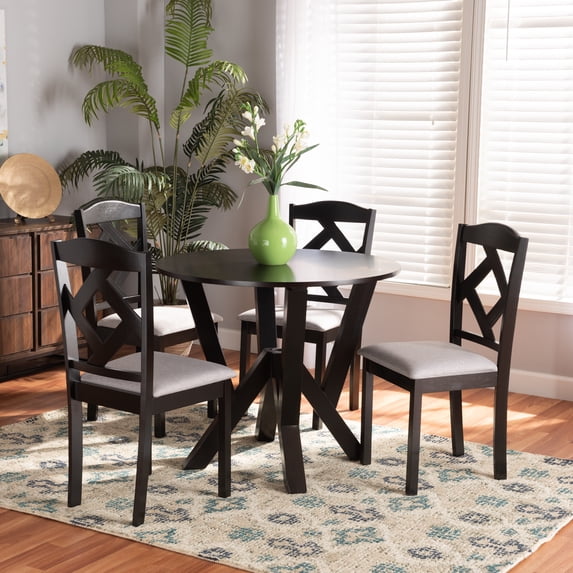 Baxton Studio Riona Modern Transitional Grey Fabric Upholstered and Dark Brown Finished Wood 5-Piece Dining Set