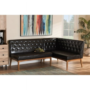 Baxton Studio Riordan Mid-Century Modern Dark Brown Faux Leather Upholstered and Walnut Brown Finished Wood 2-Piece