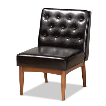 Baxton Studio Riordan Mid-Century Modern Dark Brown Faux Leather Upholstered and Walnut Brown Finished Wood 2-Piece Dining Nook Banquette Set