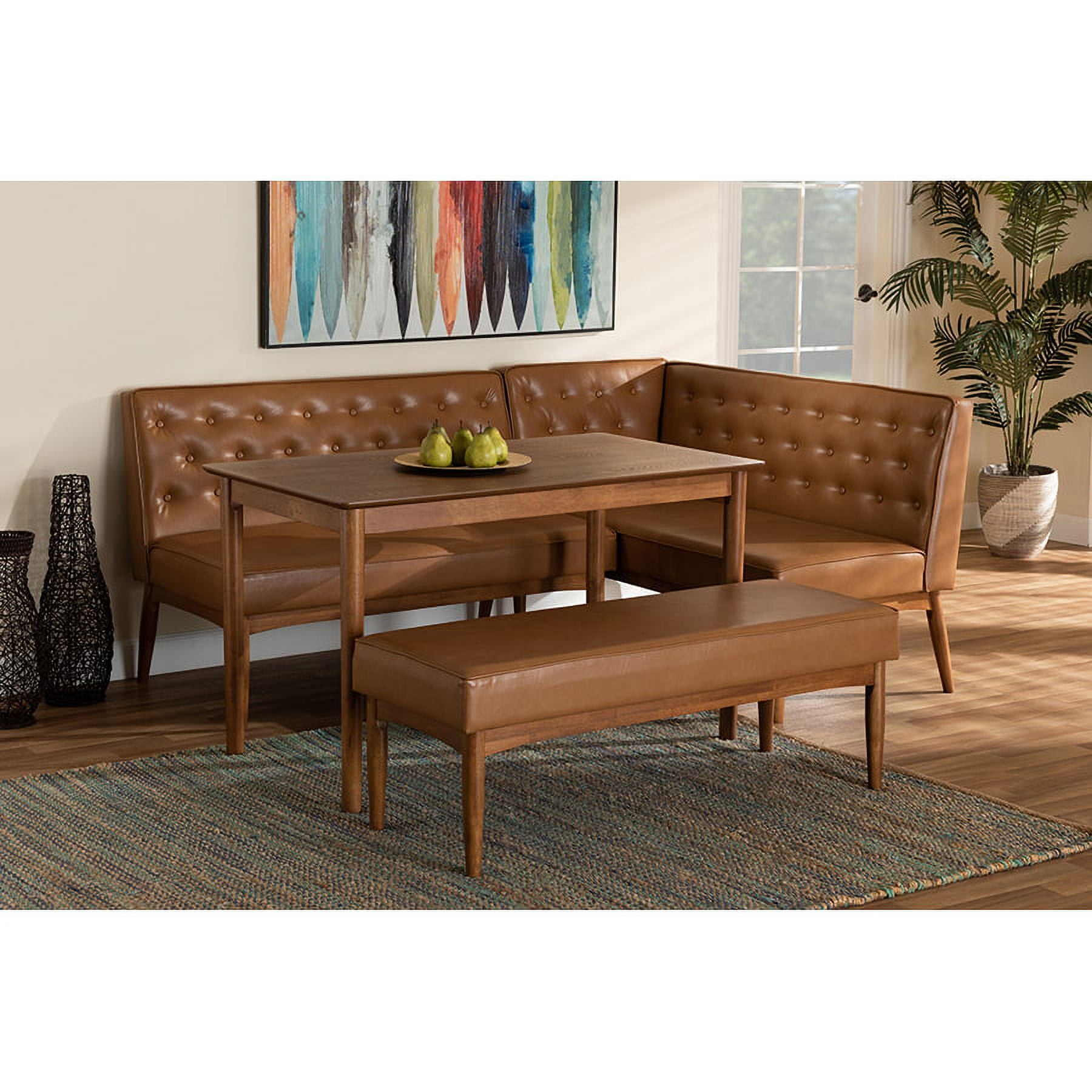 Riordan Walnut Brown and Tan Faux Leather 4-Piece Dining Nook Set