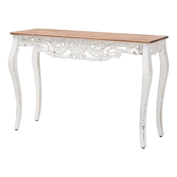 Baxton Studio Riquin Distressed Wood Console Table Carved Wood Accent Table