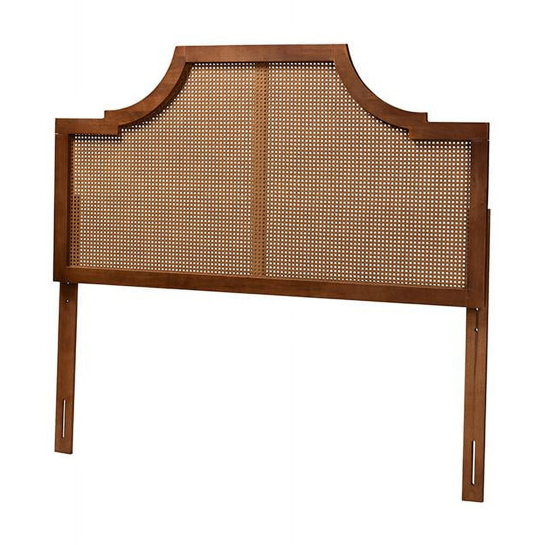 Walnut Brown Wood and Rattan Queen Headboard with Storage