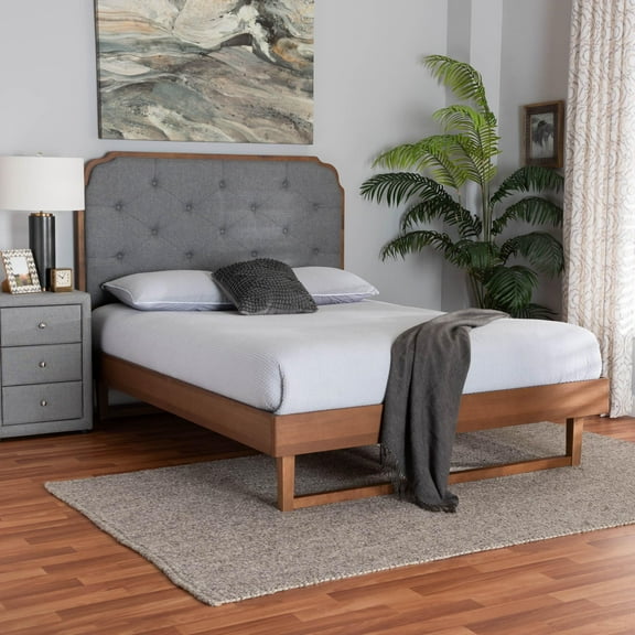 Baxton Studio Roald Mid-Century Platform bed, King, Walnut Brown