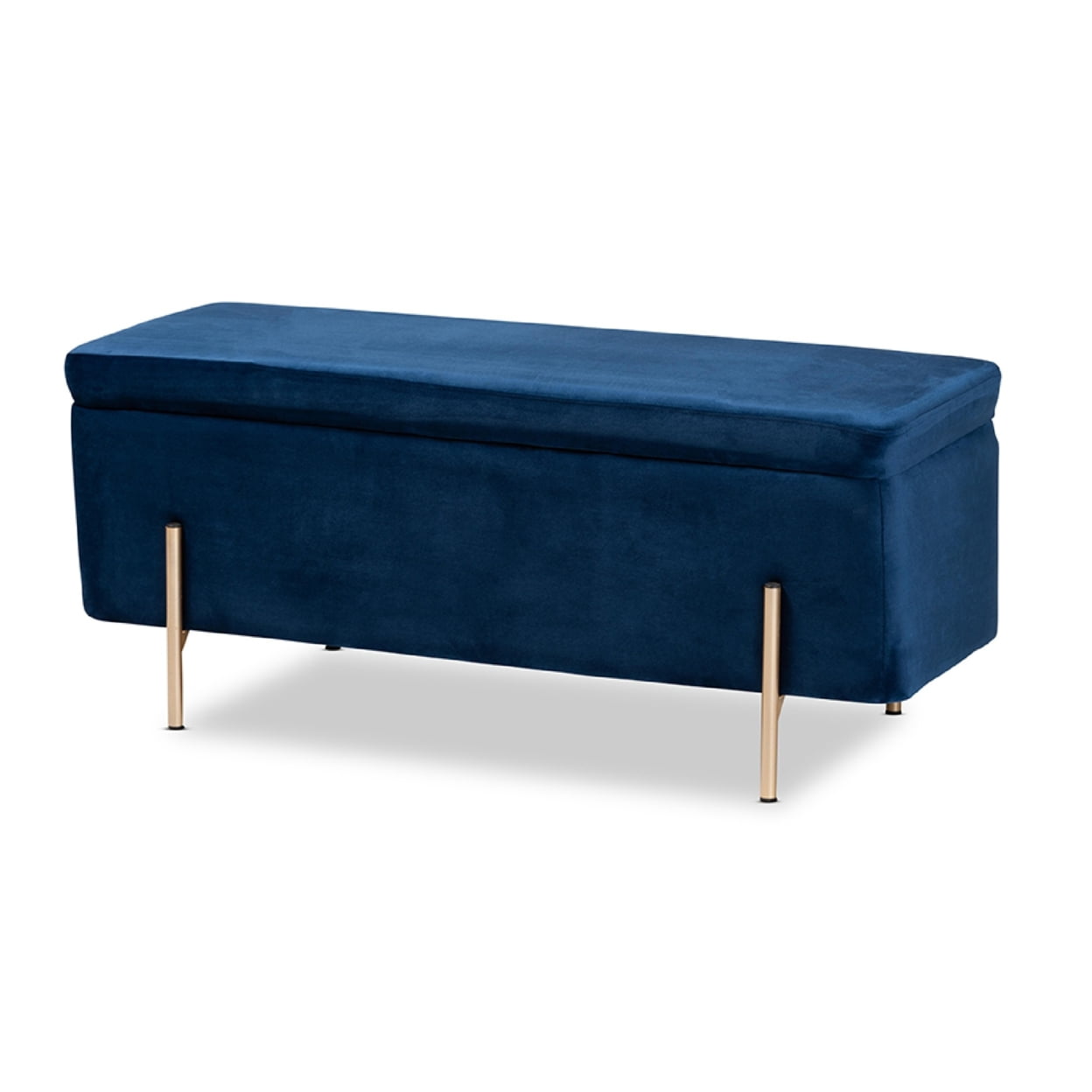 Rockwell Navy Blue Velvet & Gold Metal Storage Bench