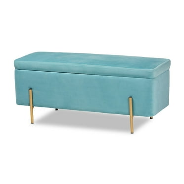 Baxton Studio Rockwell Contemporary Glam and Luxe Sky Blue Velvet Fabric  and Gold Finished Metal Storage