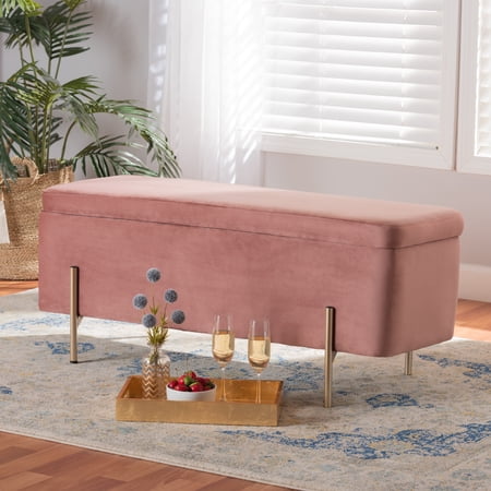 Baxton Studio Rockwell Upholstered & Storage Bench, Blush Pink