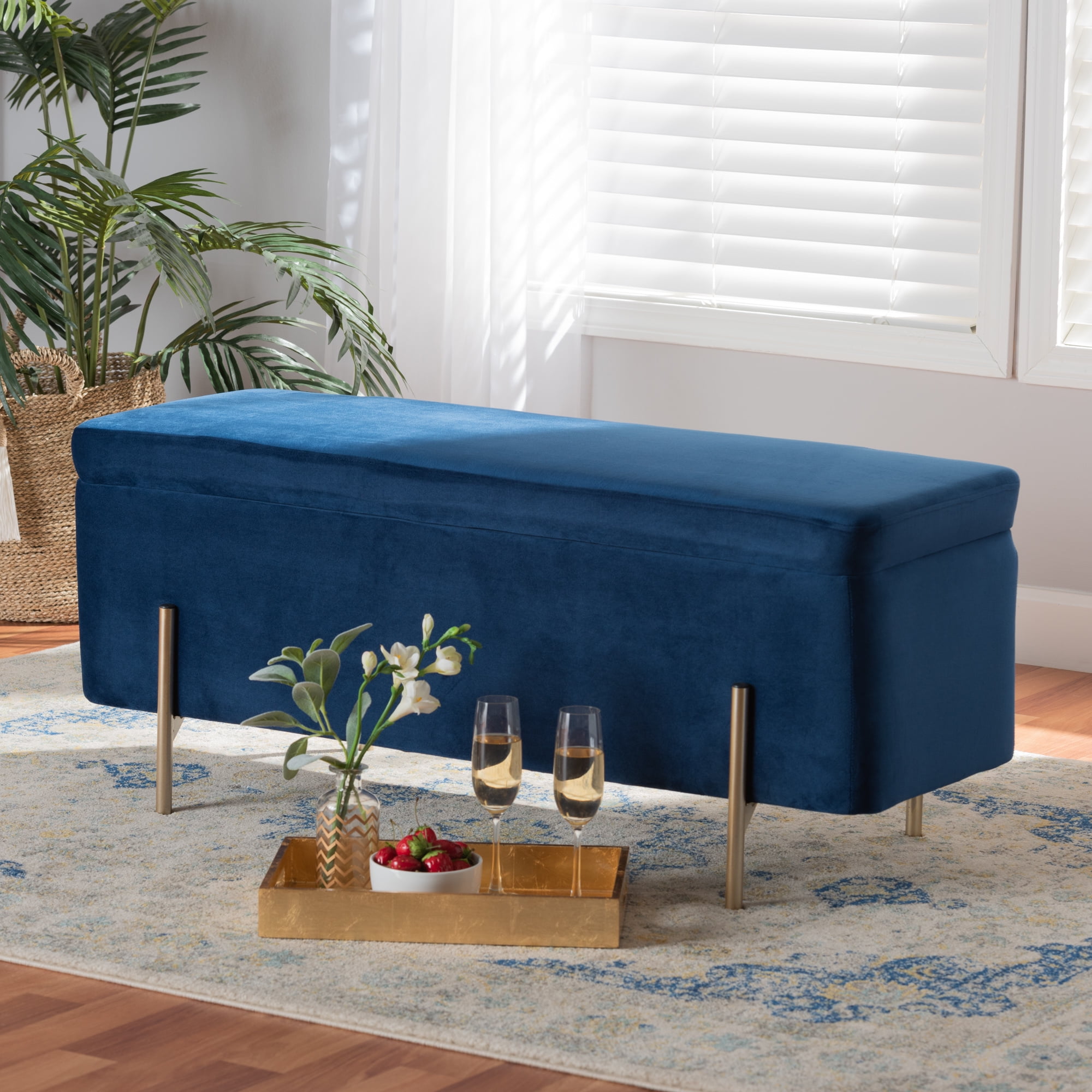 Baxton Studio Rockwell Upholstered Storage Bench Navy Blue