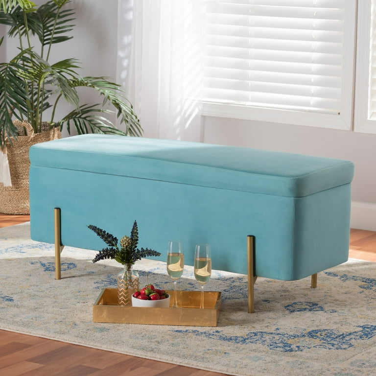 Baxton Studio Rockwell Upholstered Storage Bench Sky Blue