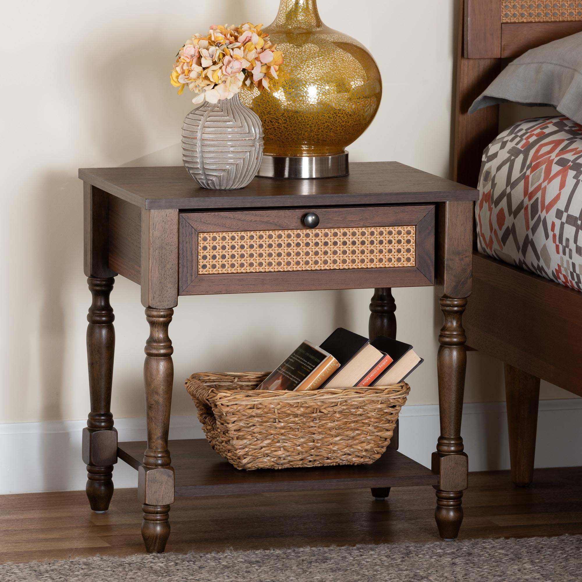 Baxton Studio Roden Transitional Nightstand, 1-Drawer, Dark Brown