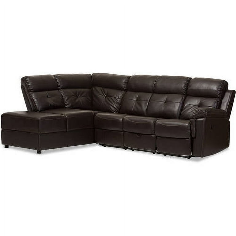 Baxton Studio Roland Modern and Contemporary Dark Brown Faux Leather 2-Piece Sectional with Recliner and Storage Chaise Baxton Studio Roland Modern and Contemporary Dark Brown Faux Leather 2-Piece Sectional with Recliner and Storage Chaise