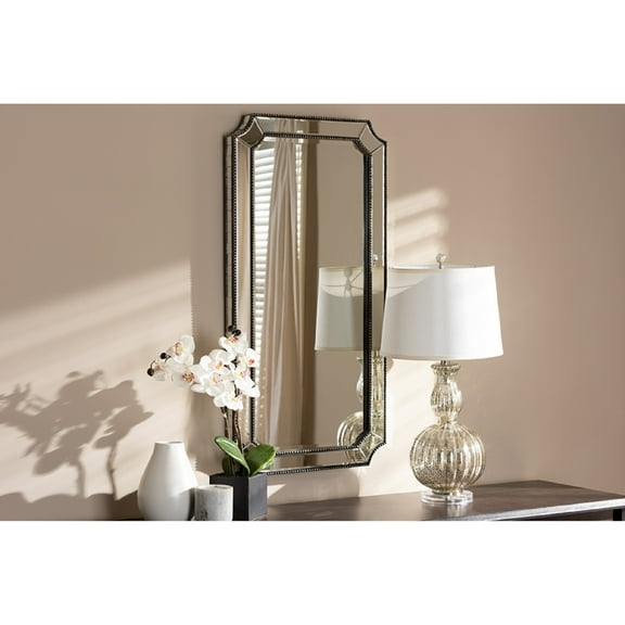 Baxton Studio Romina Art Deco Antique Silver Finished Accent Wall Mirror,Wholesale Interiors