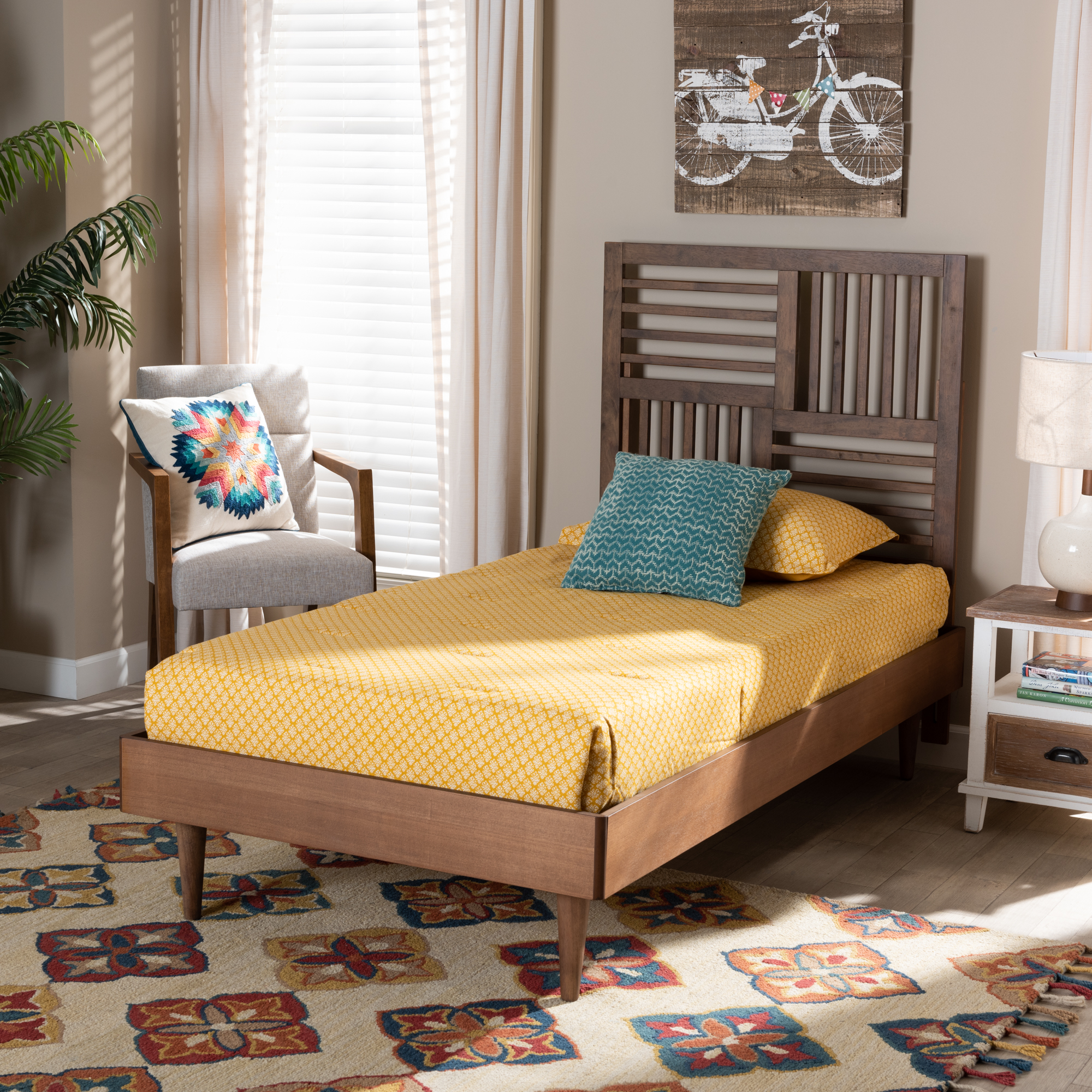 Baxton Studio Romy Contemporary/Modern Engineered Wood Platform Bed, Twin, Walnut Brown