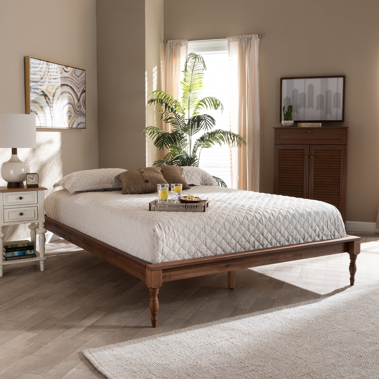 Baxton Studio Romy Queen Size Ash Brown Finished Wood Bed Frame