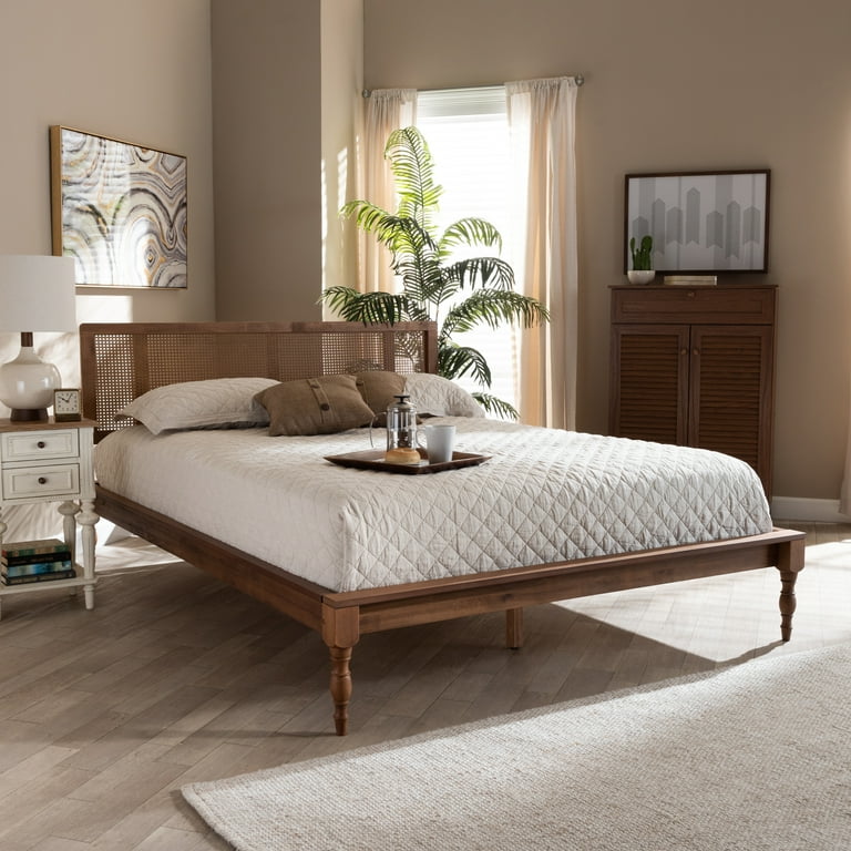 Baxton Studio Romy Vintage French Inspired Ash Wanut Finished Wood and Synthetic Rattan Full Size Platform Bed Baxton Studio Romy Vintage French Inspired Ash Wanut Finished Wood and Synthetic Rattan Full Size Platform Bed