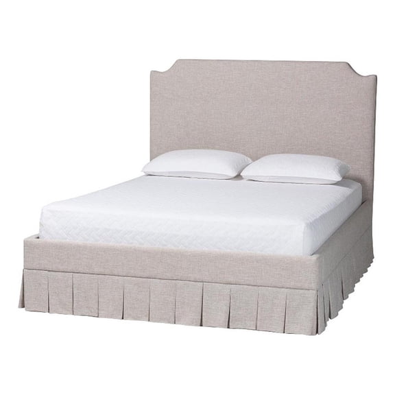 Baxton Studio Ronelyn Platform Bed with Pleated Skirt Fabric Bed Frame Queen