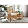 thumbnail image 1 of Baxton Studio Rose Modern Bohemian White Fabric Upholstered and Natural Brown Rattan Armchair, 1 of 7