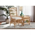 thumbnail image 1 of Baxton Studio Rose Modern Bohemian White Fabric Upholstered and Natural Brown Rattan Dining Chair, 1 of 7