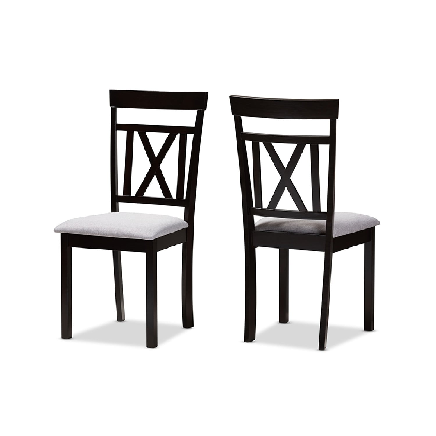 High Cross-Back Brown Leather Parsons Side Chair with Wood Frame