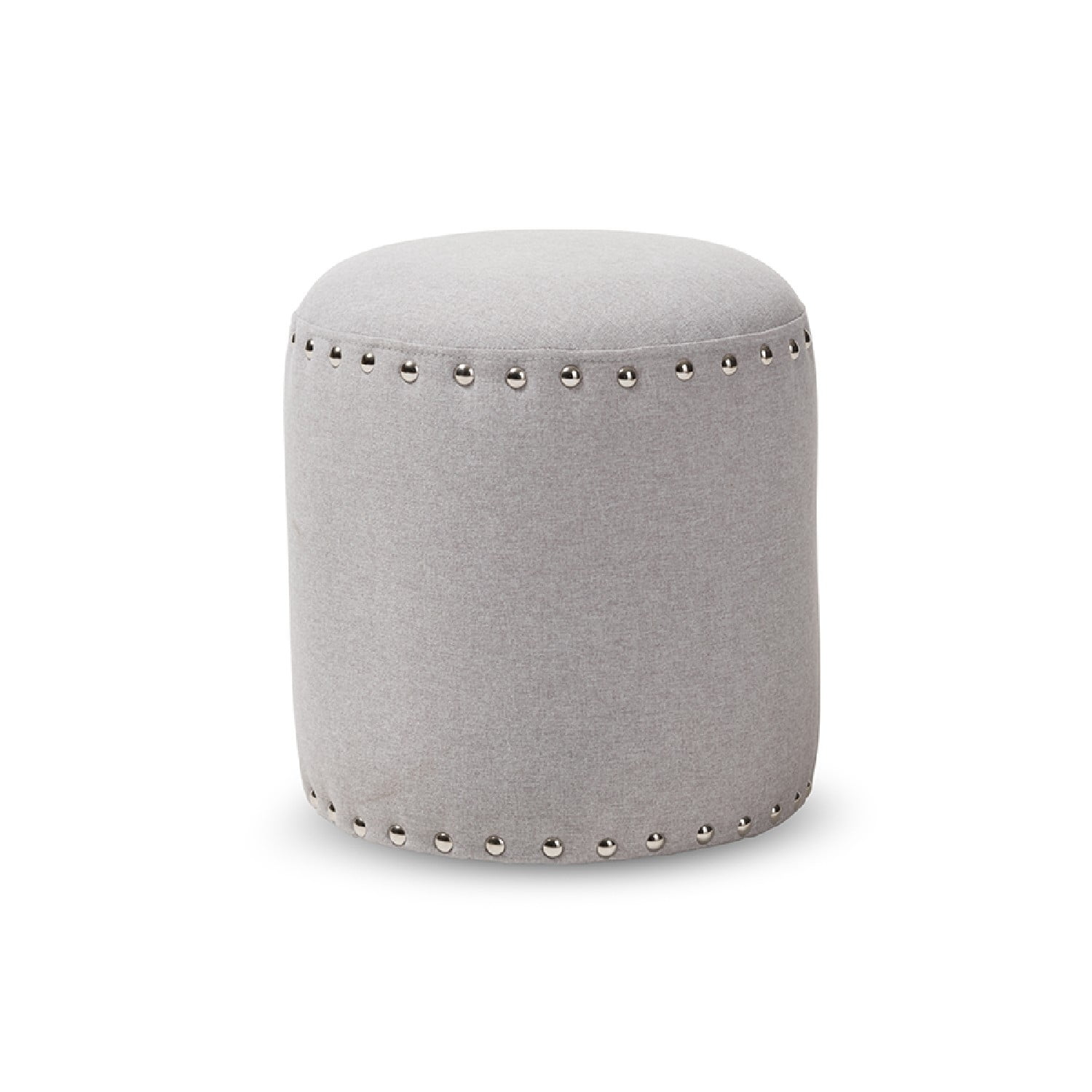 Rosine Light Grey Upholstered Nail Trim Modern Ottoman