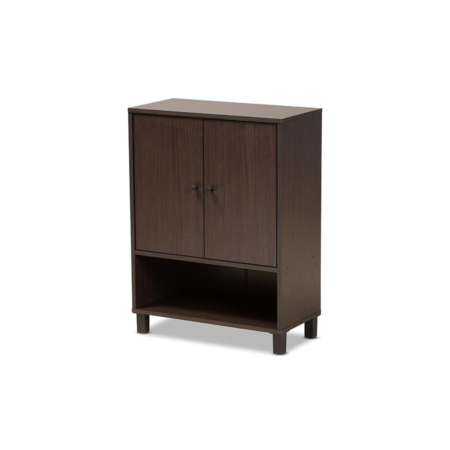 Rossin Dark Brown Wood 2-Door Entryway Shoe Cabinet with Open Shelf