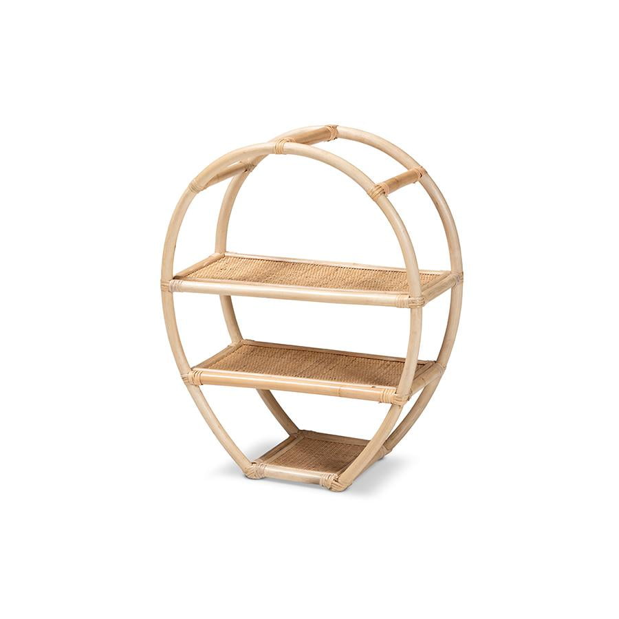 Natural Brown Rattan 3-Tier Bohemian Display Shelf