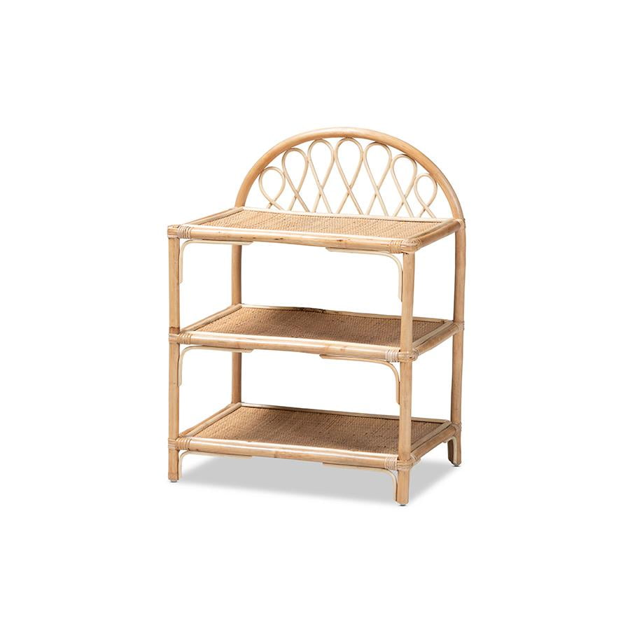 Natural Brown Rattan 3-Tier Bohemian Display Shelf
