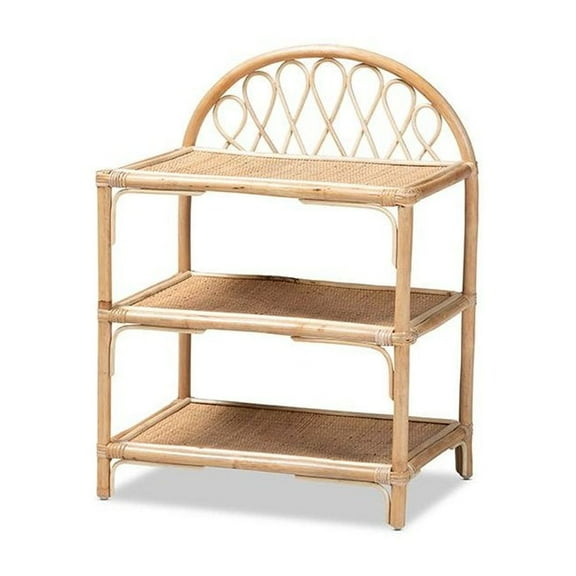 Baxton Studio Ruana Modern Bohemian Natural Brown Finished Rattan 3-Tier Display Shelf
