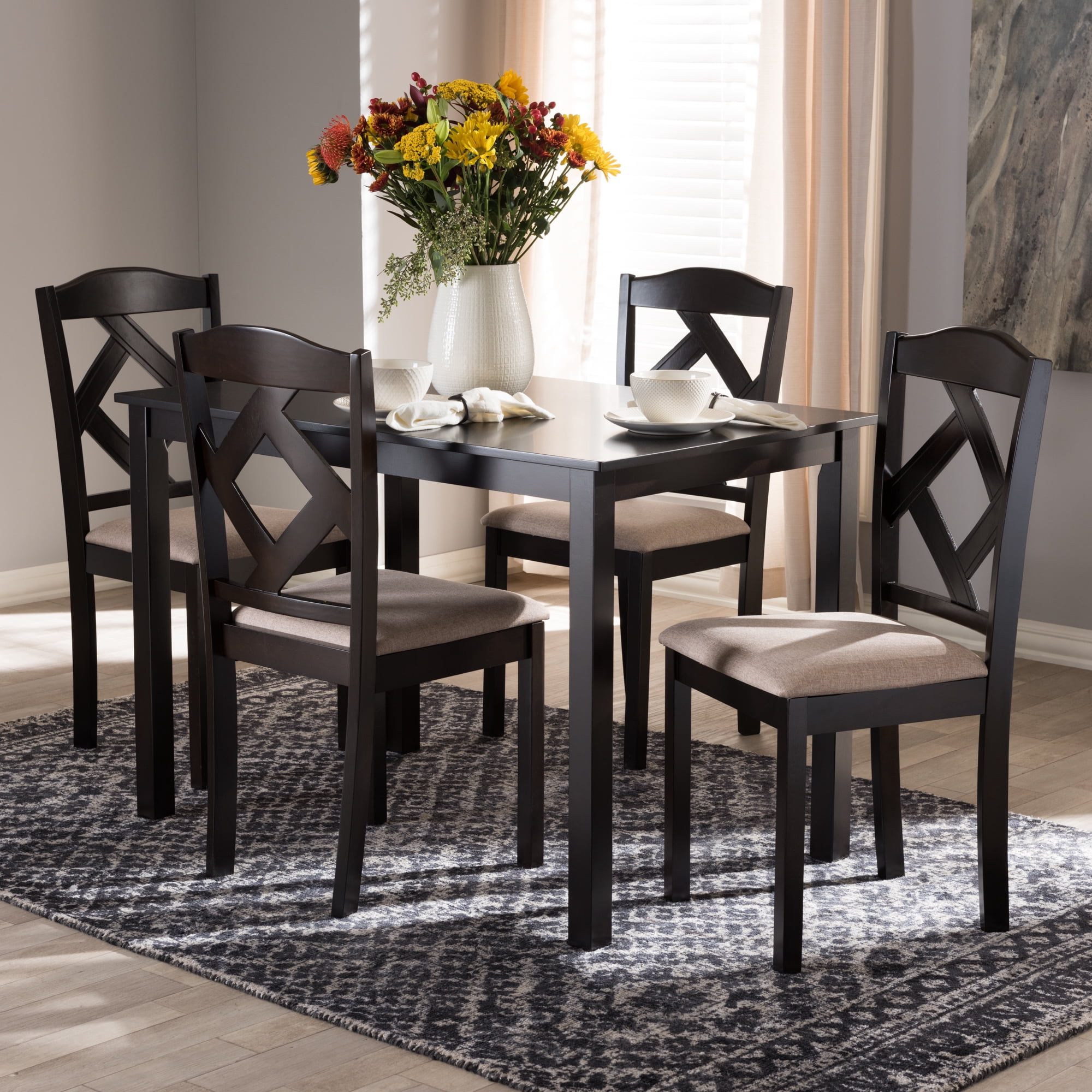 Baxton Studio Ruth Contemporary Dining Set, 5-Piece, Beige/Dark Brown